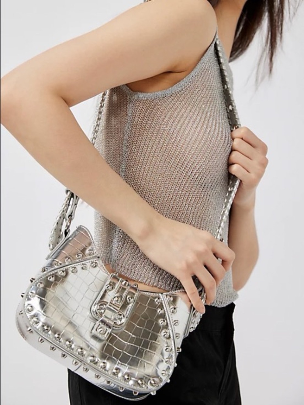 Silver Devon Studded Crossbody Bag